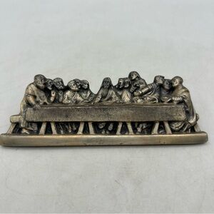 Vtg 5”x2” 3D Jesus Last Supper Scene Decor Pewter Cab Decor/Wall Decor Religious